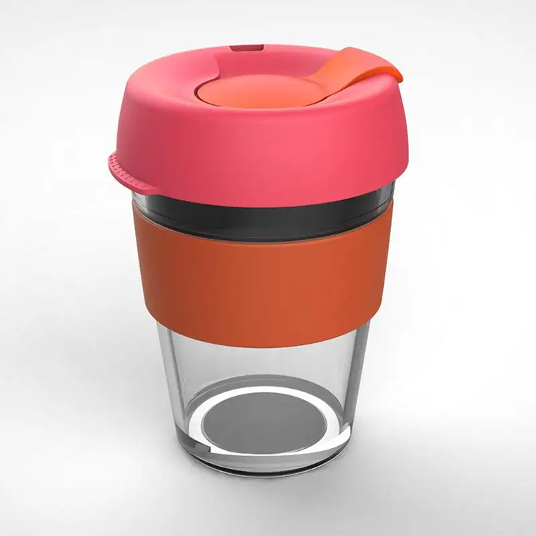 Wholesale 12oz Heat-resistant Travel Coffee Cup Glass Reusable Coffee Cup with Silicone Sleeve