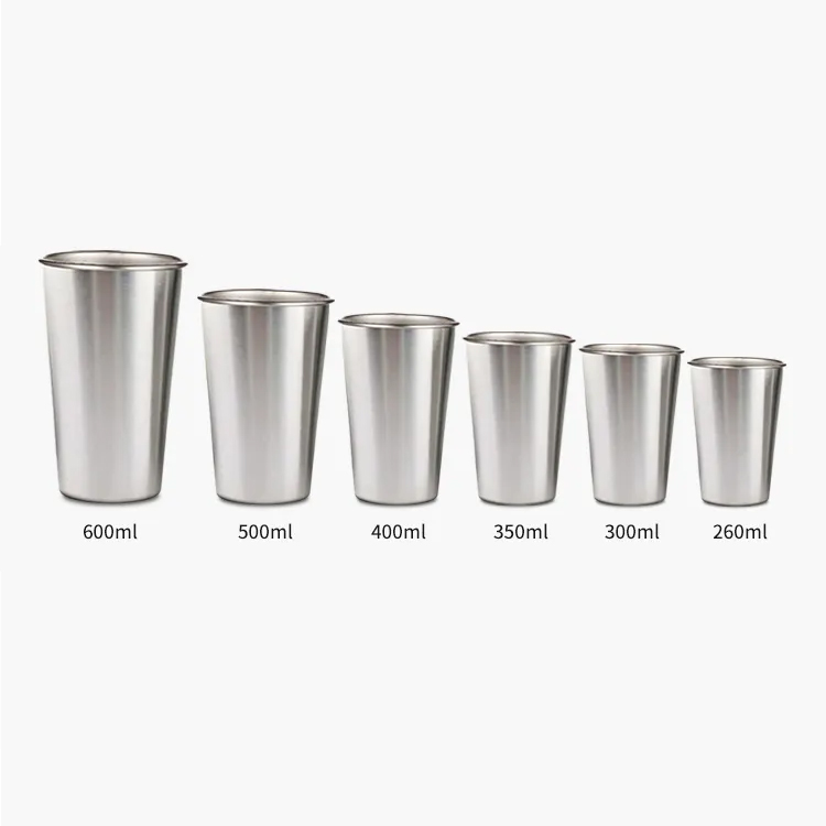 Wholesale 350ml 500ml Unbreakable Beer Water Single Layer Metal 304 Stainless Steel Stackable Pint Cups for Bar