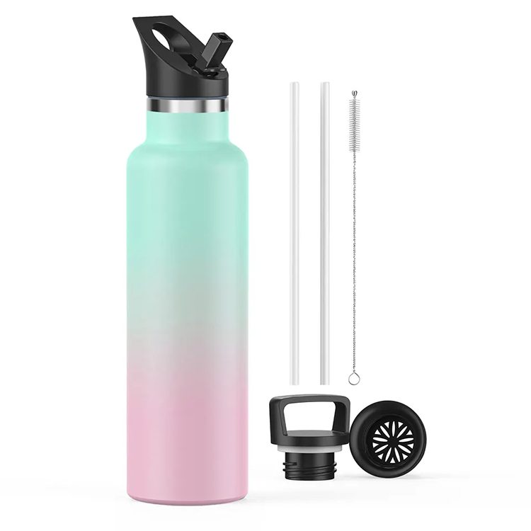 Custom Logo 500ml Double Wall Insulated Stainless Steel Water Bottles With Straw