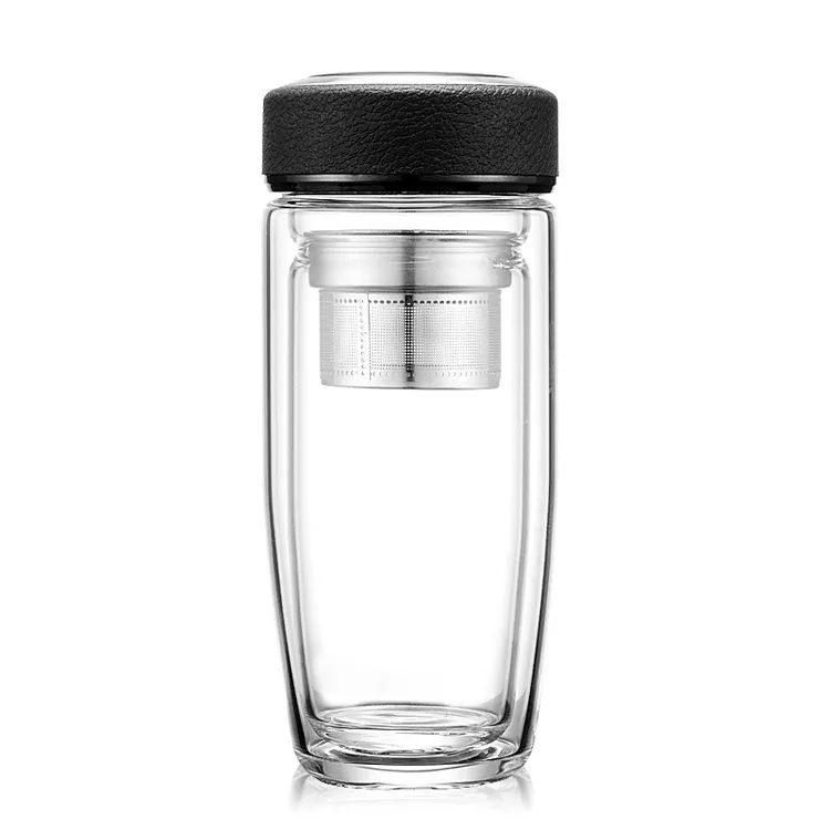 Wholesale 400ml Double Wall Insulation High Borosilicate Glass Water Bottle Tea Drinking Separation Cup