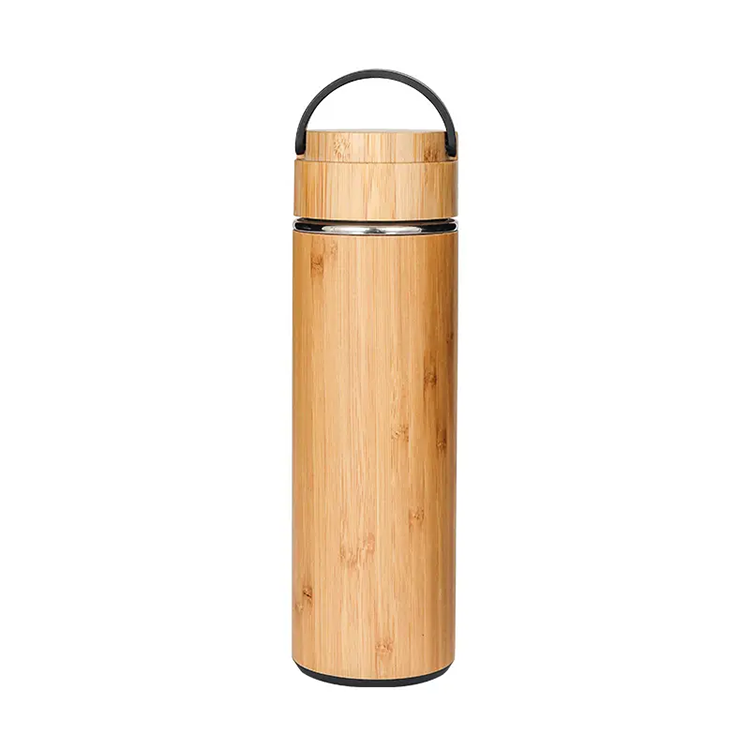 Wholesale 450ml Vacuum Insulated Stainless Steel Travel Tea Tumbler Infuser Bamboo Thermos Bottles