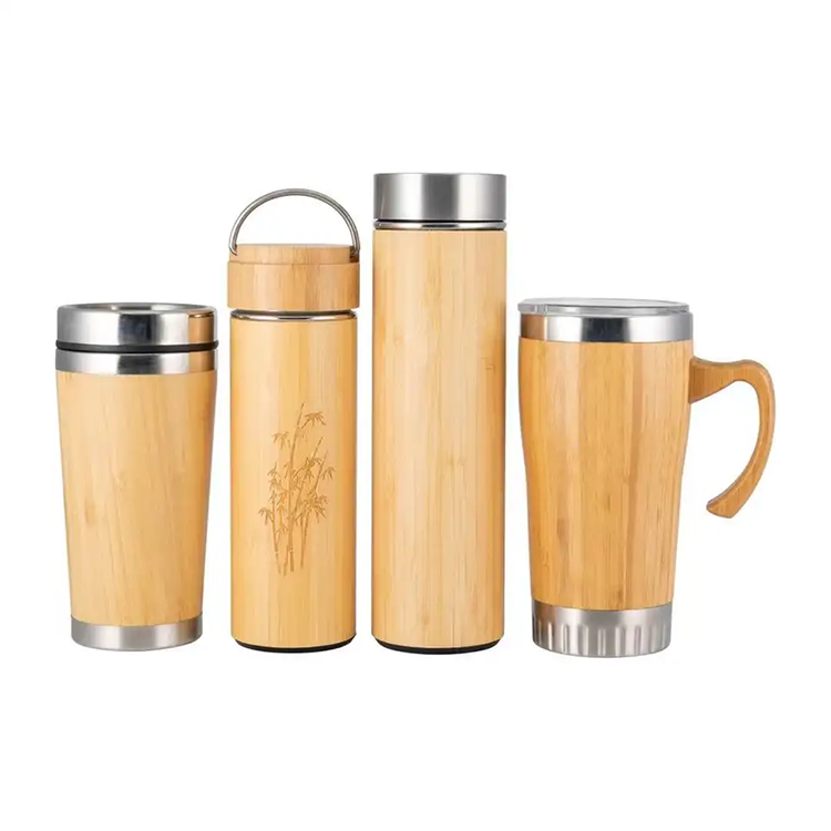 Eco Friendly Sustainable Stainless Insulated Steel Bamboo Water Bottle Travel Flask Tea Drinking Tumbler Mugs