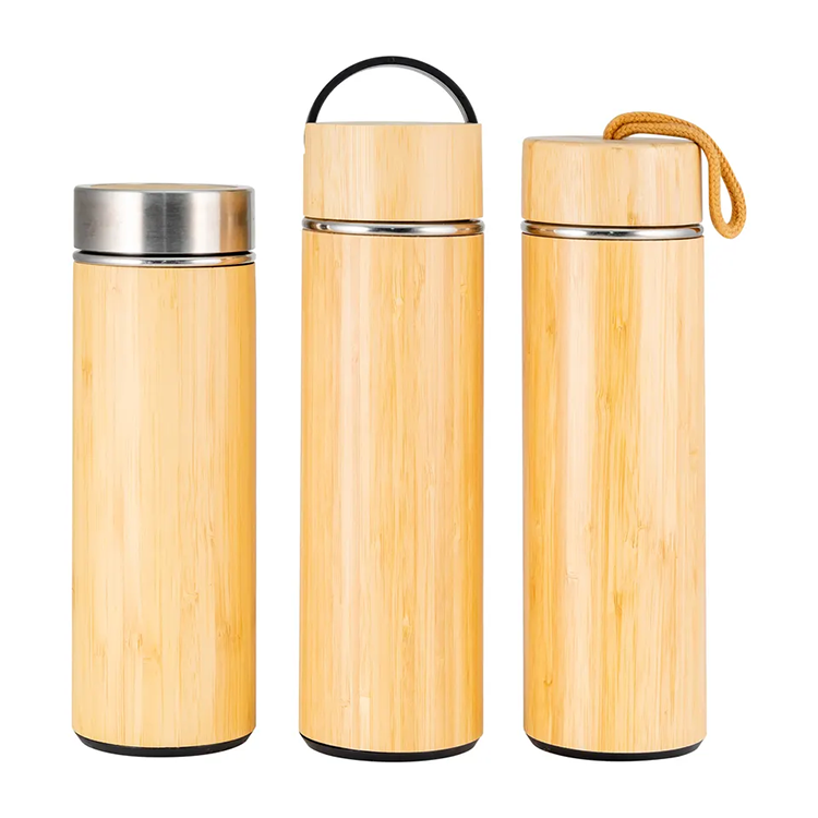 China Supplier Reusable 450Ml 500Ml Double Wall Insulated Bamboo Water Bottle with Tea Infuser