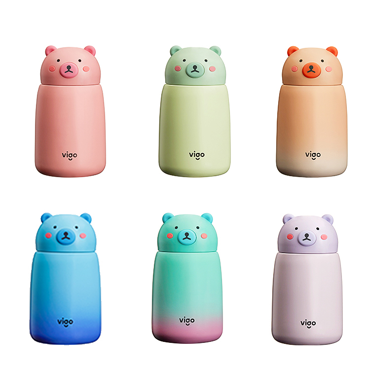 Wholesale 12oz Thermal Insulation Cute Bear Stainless Steel Silicone Kids Water Bottles Children Water Bottle