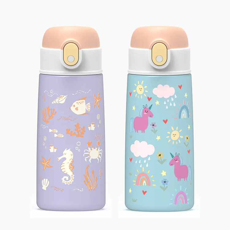 16oz Children Travel Stainless Steel Drinking Water Bottle with Lid Cute Printing Kids School Sippy Cup