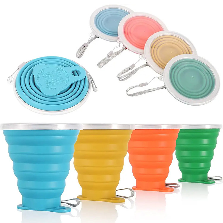 Wholesale 270ML Collapsible Silicone Cup Portable Folding Travel Silicone Cups with Lid